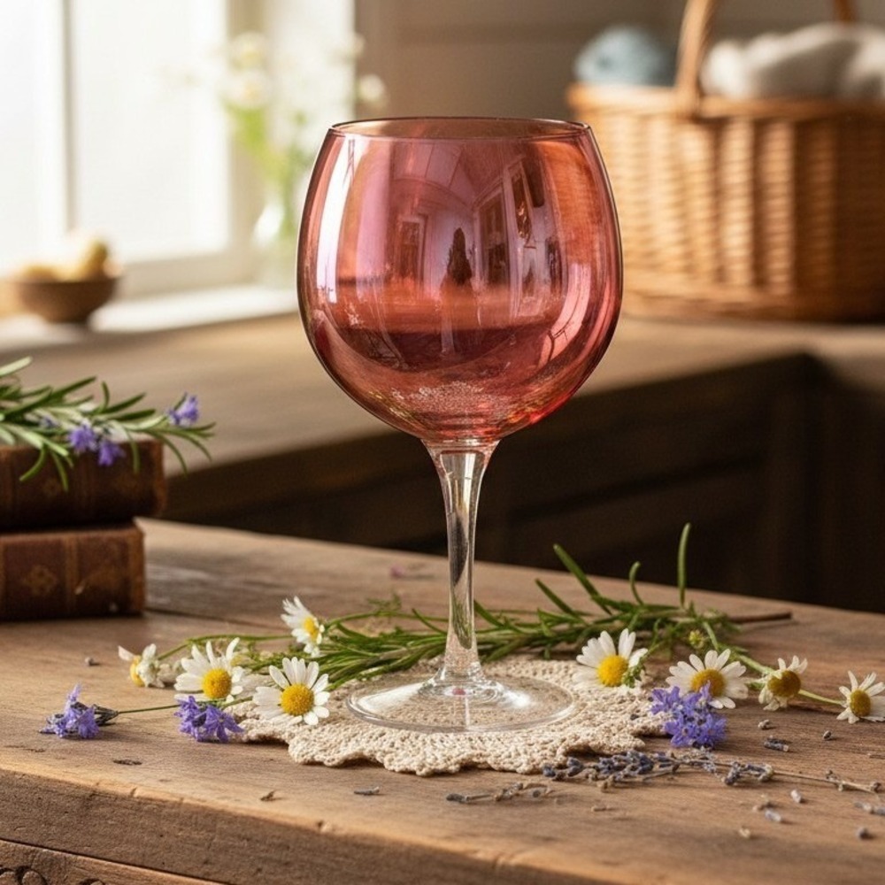 Aromatic Wine Goblet 24 oz, Red Swirl Stem Glass, Vintage Balloon Wine Glass